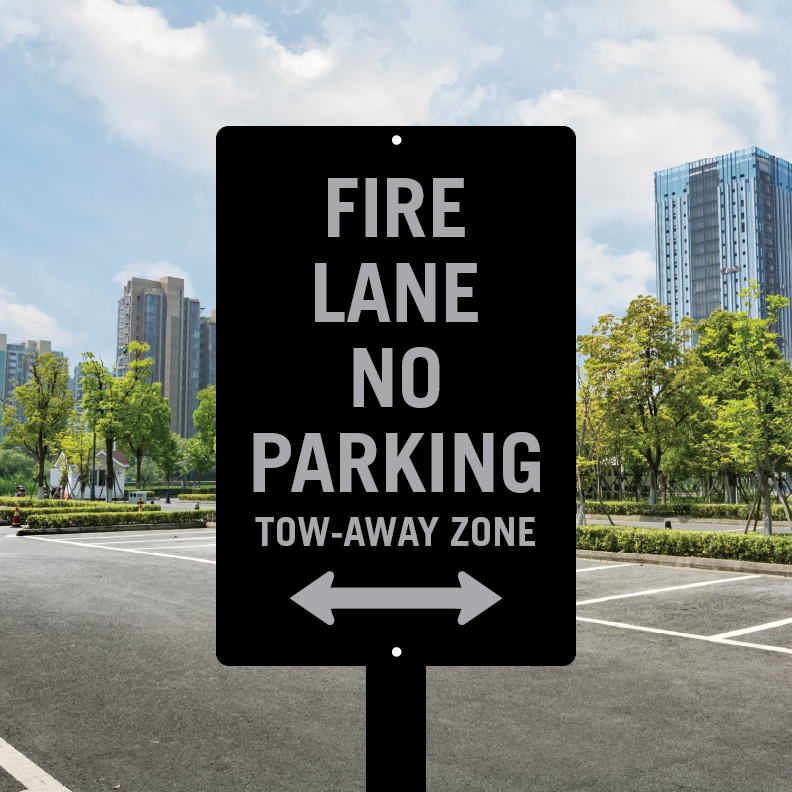 Fire Lane No Parking Temp Sign (Post and Panel W/ Arrows)
