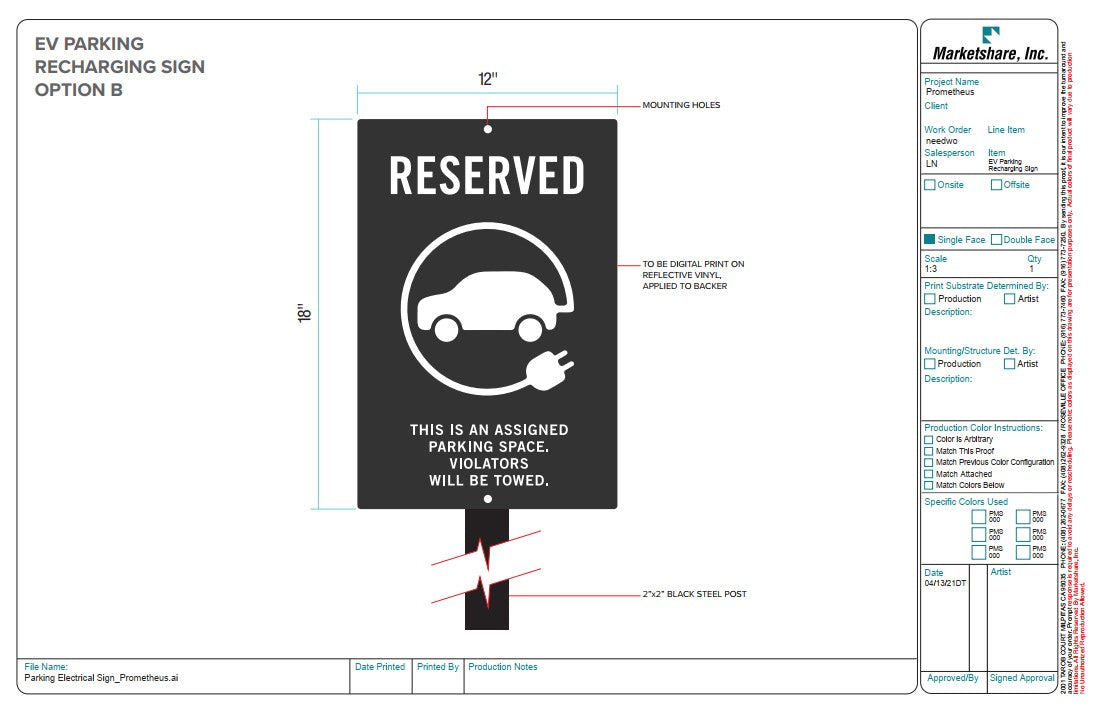 Electric Vehicle Parking Option B (Post and Panel)