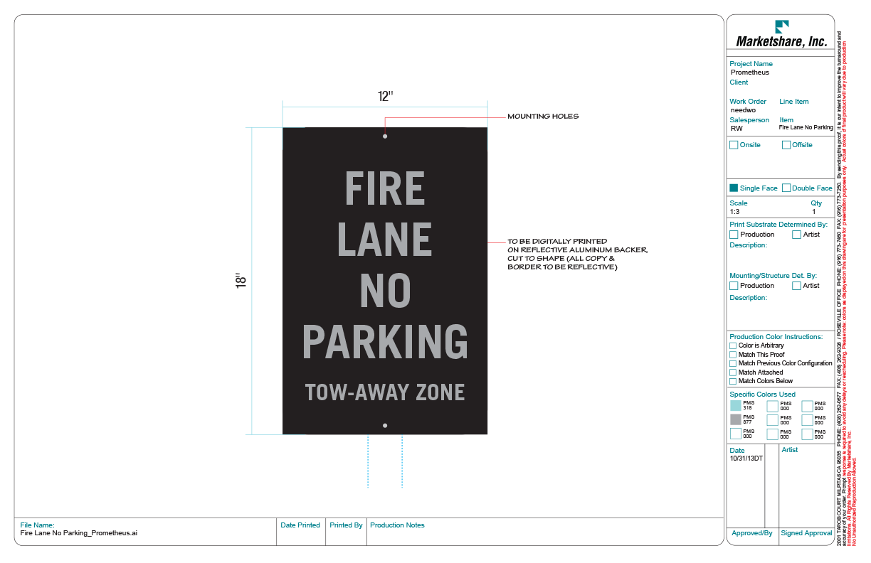 Fire Lane No Parking (Panel Only)