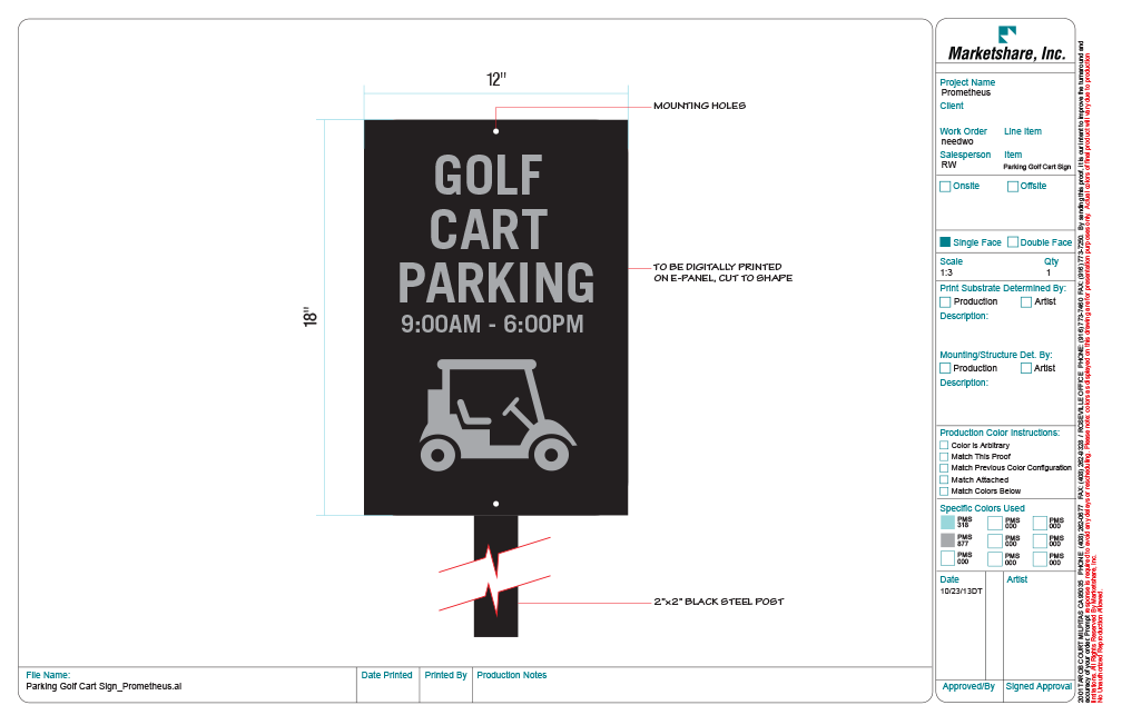 Golf Cart Parking Sign (Post and Panel)