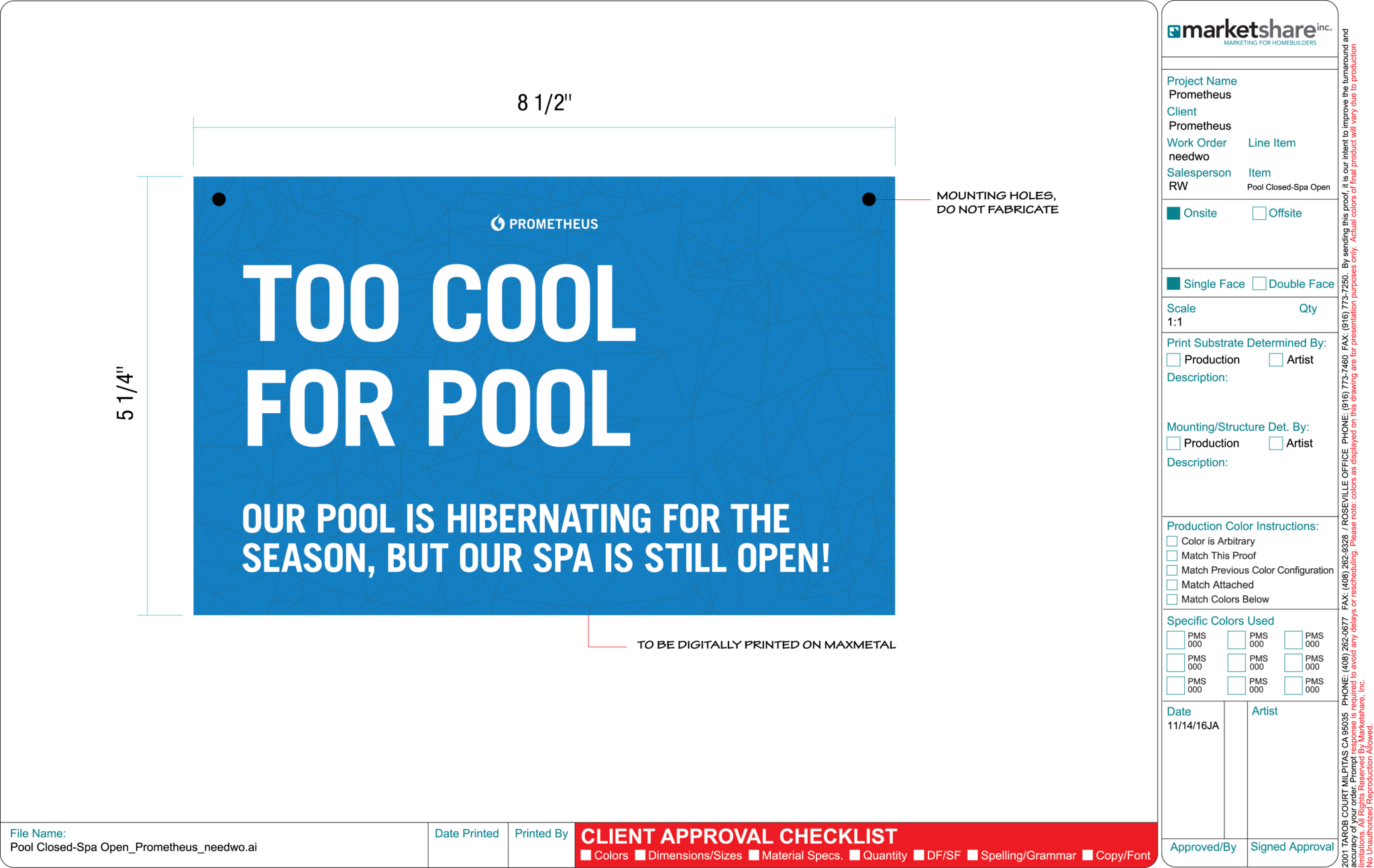 Spa open Only (Too Cool For Pool)