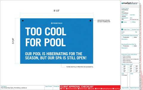 Spa open Only (Too Cool For Pool)